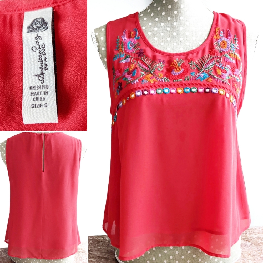 AMERICAN RAG ET CIE Embroidered Sleeveless Top